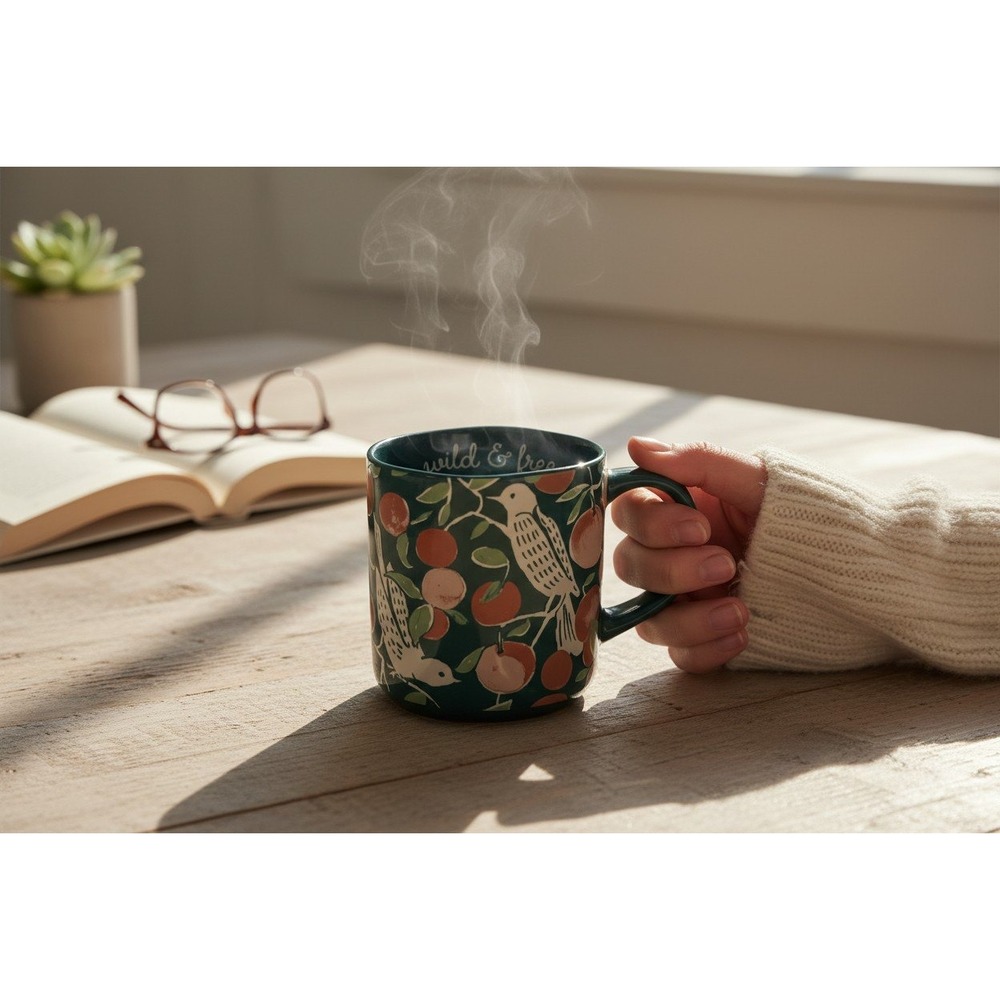 Opalhouse Stoneware Mug Unisex Green Very Good Bird Fruit Wild & Free 200014805
